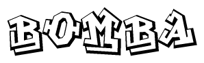 The clipart image depicts the word Bomba in a style reminiscent of graffiti. The letters are drawn in a bold, block-like script with sharp angles and a three-dimensional appearance.