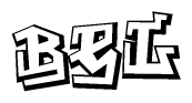 The clipart image depicts the word Bel in a style reminiscent of graffiti. The letters are drawn in a bold, block-like script with sharp angles and a three-dimensional appearance.