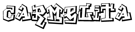 The image is a stylized representation of the letters Carmelita designed to mimic the look of graffiti text. The letters are bold and have a three-dimensional appearance, with emphasis on angles and shadowing effects.