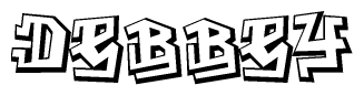 The image is a stylized representation of the letters Debbey designed to mimic the look of graffiti text. The letters are bold and have a three-dimensional appearance, with emphasis on angles and shadowing effects.