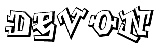 The clipart image depicts the word Devon in a style reminiscent of graffiti. The letters are drawn in a bold, block-like script with sharp angles and a three-dimensional appearance.