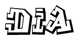 The image is a stylized representation of the letters Dia designed to mimic the look of graffiti text. The letters are bold and have a three-dimensional appearance, with emphasis on angles and shadowing effects.