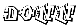 The clipart image depicts the word Donn in a style reminiscent of graffiti. The letters are drawn in a bold, block-like script with sharp angles and a three-dimensional appearance.