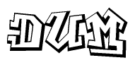 The clipart image depicts the word Dum in a style reminiscent of graffiti. The letters are drawn in a bold, block-like script with sharp angles and a three-dimensional appearance.