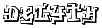 The clipart image depicts the word Delyth in a style reminiscent of graffiti. The letters are drawn in a bold, block-like script with sharp angles and a three-dimensional appearance.