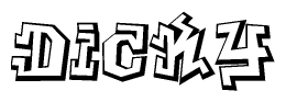 The image is a stylized representation of the letters Dicky designed to mimic the look of graffiti text. The letters are bold and have a three-dimensional appearance, with emphasis on angles and shadowing effects.