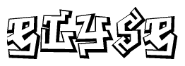 The clipart image depicts the word Elyse in a style reminiscent of graffiti. The letters are drawn in a bold, block-like script with sharp angles and a three-dimensional appearance.