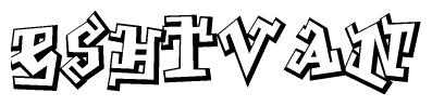 The clipart image depicts the word Eshtvan in a style reminiscent of graffiti. The letters are drawn in a bold, block-like script with sharp angles and a three-dimensional appearance.