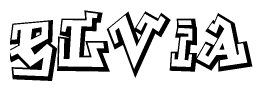 The clipart image depicts the word Elvia in a style reminiscent of graffiti. The letters are drawn in a bold, block-like script with sharp angles and a three-dimensional appearance.