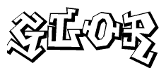 The clipart image depicts the word Glor in a style reminiscent of graffiti. The letters are drawn in a bold, block-like script with sharp angles and a three-dimensional appearance.