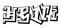 The clipart image depicts the word Heni in a style reminiscent of graffiti. The letters are drawn in a bold, block-like script with sharp angles and a three-dimensional appearance.