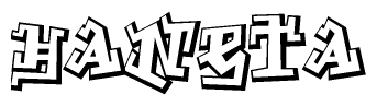 The clipart image depicts the word Haneta in a style reminiscent of graffiti. The letters are drawn in a bold, block-like script with sharp angles and a three-dimensional appearance.