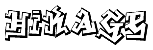 The image is a stylized representation of the letters Hikage designed to mimic the look of graffiti text. The letters are bold and have a three-dimensional appearance, with emphasis on angles and shadowing effects.