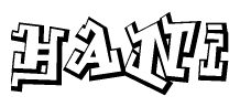 The image is a stylized representation of the letters Hani designed to mimic the look of graffiti text. The letters are bold and have a three-dimensional appearance, with emphasis on angles and shadowing effects.