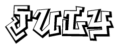 The clipart image depicts the word July in a style reminiscent of graffiti. The letters are drawn in a bold, block-like script with sharp angles and a three-dimensional appearance.