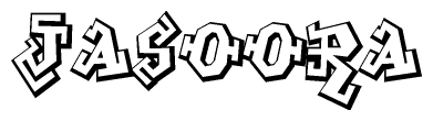 The clipart image depicts the word Jasoora in a style reminiscent of graffiti. The letters are drawn in a bold, block-like script with sharp angles and a three-dimensional appearance.