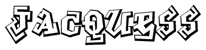 The image is a stylized representation of the letters Jacquess designed to mimic the look of graffiti text. The letters are bold and have a three-dimensional appearance, with emphasis on angles and shadowing effects.