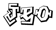The image is a stylized representation of the letters Jeo designed to mimic the look of graffiti text. The letters are bold and have a three-dimensional appearance, with emphasis on angles and shadowing effects.