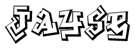 The image is a stylized representation of the letters Jayse designed to mimic the look of graffiti text. The letters are bold and have a three-dimensional appearance, with emphasis on angles and shadowing effects.