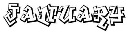 The clipart image depicts the word January in a style reminiscent of graffiti. The letters are drawn in a bold, block-like script with sharp angles and a three-dimensional appearance.