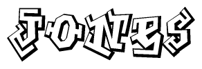 The image is a stylized representation of the letters Jones designed to mimic the look of graffiti text. The letters are bold and have a three-dimensional appearance, with emphasis on angles and shadowing effects.