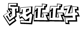 The clipart image depicts the word Jelly in a style reminiscent of graffiti. The letters are drawn in a bold, block-like script with sharp angles and a three-dimensional appearance.