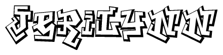 The clipart image depicts the word Jerilynn in a style reminiscent of graffiti. The letters are drawn in a bold, block-like script with sharp angles and a three-dimensional appearance.