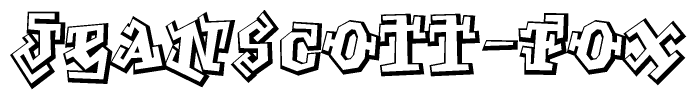 The clipart image depicts the word Jeanscott-fox in a style reminiscent of graffiti. The letters are drawn in a bold, block-like script with sharp angles and a three-dimensional appearance.