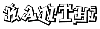 The clipart image depicts the word Kanthi in a style reminiscent of graffiti. The letters are drawn in a bold, block-like script with sharp angles and a three-dimensional appearance.