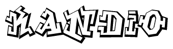 The image is a stylized representation of the letters Kandio designed to mimic the look of graffiti text. The letters are bold and have a three-dimensional appearance, with emphasis on angles and shadowing effects.