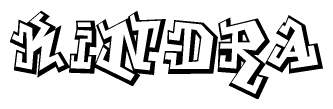 The image is a stylized representation of the letters Kindra designed to mimic the look of graffiti text. The letters are bold and have a three-dimensional appearance, with emphasis on angles and shadowing effects.