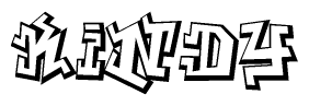 The image is a stylized representation of the letters Kindy designed to mimic the look of graffiti text. The letters are bold and have a three-dimensional appearance, with emphasis on angles and shadowing effects.