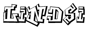 The clipart image depicts the word Lindsi in a style reminiscent of graffiti. The letters are drawn in a bold, block-like script with sharp angles and a three-dimensional appearance.