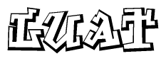 The image is a stylized representation of the letters Luat designed to mimic the look of graffiti text. The letters are bold and have a three-dimensional appearance, with emphasis on angles and shadowing effects.
