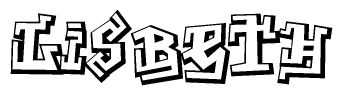 The clipart image depicts the word Lisbeth in a style reminiscent of graffiti. The letters are drawn in a bold, block-like script with sharp angles and a three-dimensional appearance.