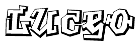 The clipart image depicts the word Luceo in a style reminiscent of graffiti. The letters are drawn in a bold, block-like script with sharp angles and a three-dimensional appearance.