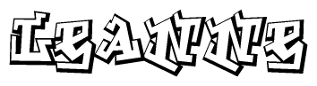 The image is a stylized representation of the letters Leanne designed to mimic the look of graffiti text. The letters are bold and have a three-dimensional appearance, with emphasis on angles and shadowing effects.