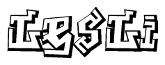 The clipart image depicts the word Lesli in a style reminiscent of graffiti. The letters are drawn in a bold, block-like script with sharp angles and a three-dimensional appearance.