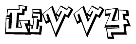 The clipart image depicts the word Livvy in a style reminiscent of graffiti. The letters are drawn in a bold, block-like script with sharp angles and a three-dimensional appearance.