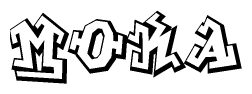 The clipart image depicts the word Moka in a style reminiscent of graffiti. The letters are drawn in a bold, block-like script with sharp angles and a three-dimensional appearance.