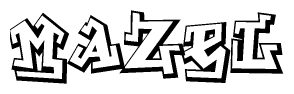The image is a stylized representation of the letters Mazel designed to mimic the look of graffiti text. The letters are bold and have a three-dimensional appearance, with emphasis on angles and shadowing effects.