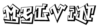 The clipart image features a stylized text in a graffiti font that reads Melvin.