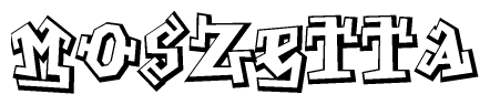 The clipart image depicts the word Moszetta in a style reminiscent of graffiti. The letters are drawn in a bold, block-like script with sharp angles and a three-dimensional appearance.