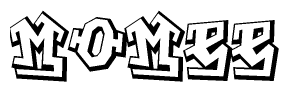 The clipart image depicts the word Momee in a style reminiscent of graffiti. The letters are drawn in a bold, block-like script with sharp angles and a three-dimensional appearance.