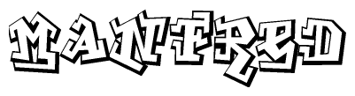   The clipart image depicts the word Manfred in a style reminiscent of graffiti. The letters are drawn in a bold, block-like script with sharp angles and a three-dimensional appearance. 