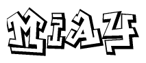 The clipart image depicts the word Miay in a style reminiscent of graffiti. The letters are drawn in a bold, block-like script with sharp angles and a three-dimensional appearance.