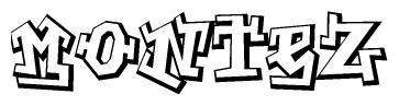 The clipart image depicts the word Montez in a style reminiscent of graffiti. The letters are drawn in a bold, block-like script with sharp angles and a three-dimensional appearance.