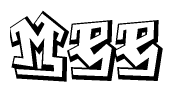 The clipart image depicts the word Mee in a style reminiscent of graffiti. The letters are drawn in a bold, block-like script with sharp angles and a three-dimensional appearance.