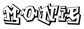 The clipart image depicts the word Monie in a style reminiscent of graffiti. The letters are drawn in a bold, block-like script with sharp angles and a three-dimensional appearance.