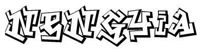 The image is a stylized representation of the letters Nengyia designed to mimic the look of graffiti text. The letters are bold and have a three-dimensional appearance, with emphasis on angles and shadowing effects.